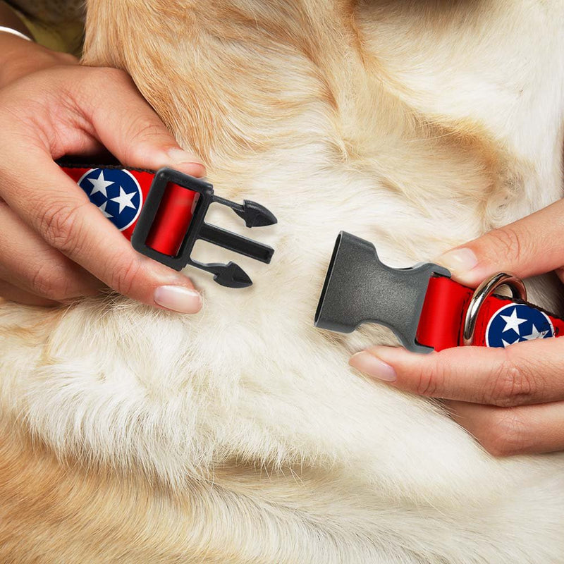 [Australia] - Buckle-Down Plastic Clip Collar - Tennessee Flag Stars Red/White/Blue - 1" Wide - Fits 15-26" Neck - Large 