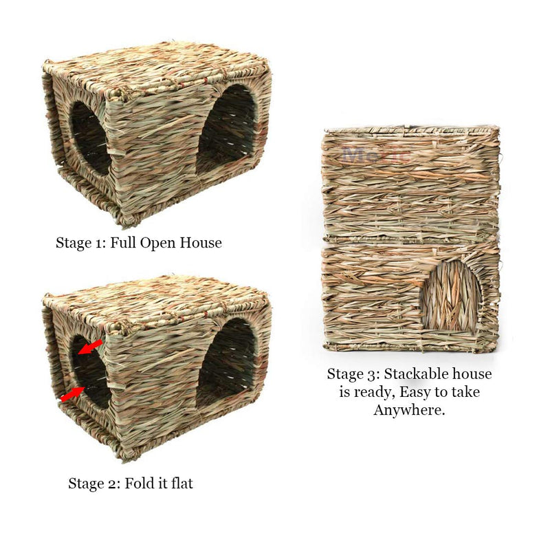 Meric Chinchilla Grass House, 8.0x11.6x7.6 Inches, Woven Straw Hut for Sleeping and Playing, Stackable and Portable, Provides Comfort to Small Animals, Edible Home with Double Openings, 1-Piece - PawsPlanet Australia