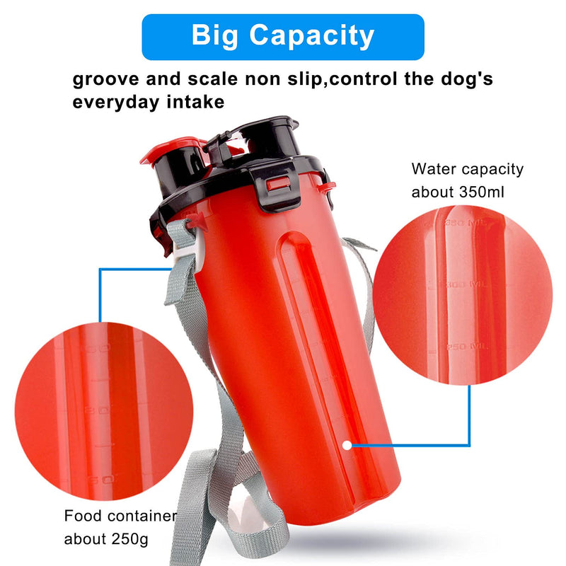 MATT SAGA Portable Dog Water Bottle and Food Container for Travel 2-in-1 Dual Chamber Bottle with 2 Collapsible Bowls Dogs Cats Feeder Water Food Bottle Outdoor Travel (Red) Red - PawsPlanet Australia