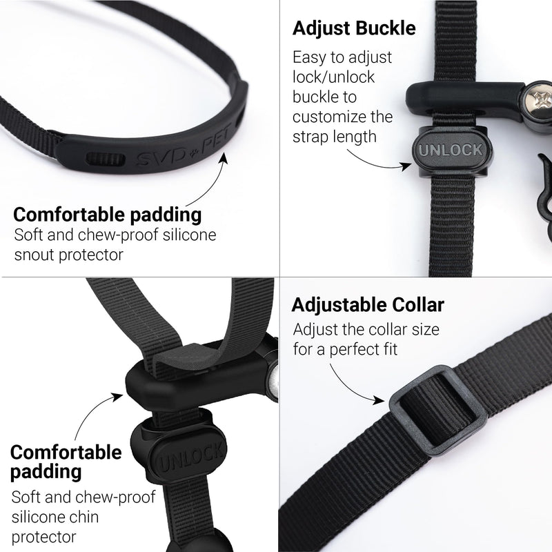 SVD.PET No-Pull Dog Headcollar for Easier Walks, Chew-Proof Protector to Increase Comfort, Simple Design, Easy to Wear and Adjust (Medium Size for Small and Medium Size Dogs) M: Upper Neck 12 - 20 inch Black - PawsPlanet Australia