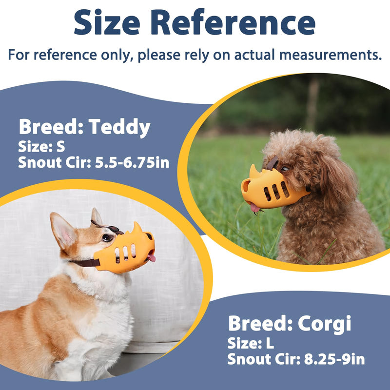 LUCKYPAW Dog Muzzle, Soft Muzzle for Small Medium Dogs Poodle Dachshund, Breathable Silicone Cage Mouth Cover to Prevent Biting and Chewing, Funny Rhino Muzzle with Adjustable Head Strap(Yellow, S) S-(Snout Cir:5.5-6.75in） Yellow - PawsPlanet Australia