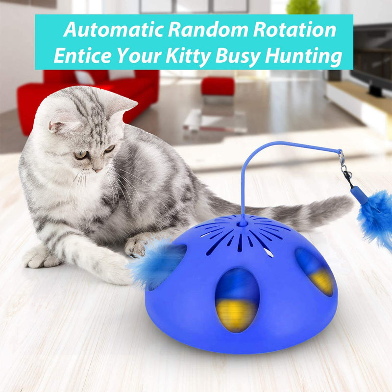 [Australia] - WINGPET Interactive Cat Toys 2 Speed Mode - Electronic Battery Operated Smart Automatic Motion Cat Toy, Spinning Feather Ball Track Puzzle Cat Toy - Exerciser Entertainment Hunting for Kitty Pet BLUE 