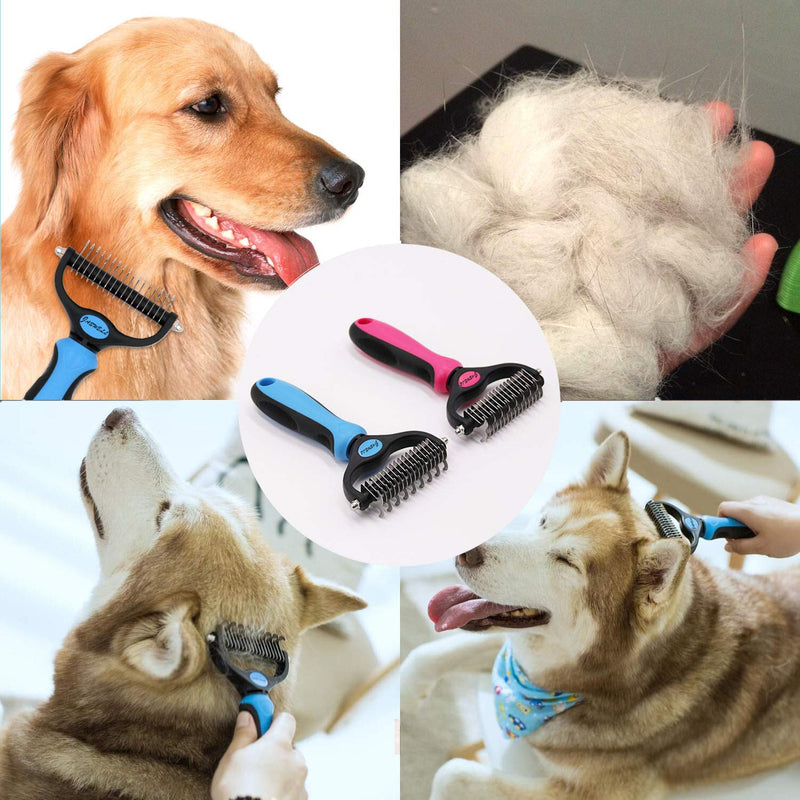 JASWELL Pet Grooming Tool Dematting Comb for Dogs& Cats 2 Sided Undercoat Rake for Easy Mats &Tangles Removing blue - PawsPlanet Australia