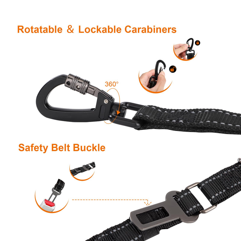 Dog Leash 2-in-1 Dog Seat Belt for Car with Universal Plug Adjustable Training Leash Dog Belt for Puppies Small Medium Large Dogs Black - PawsPlanet Australia