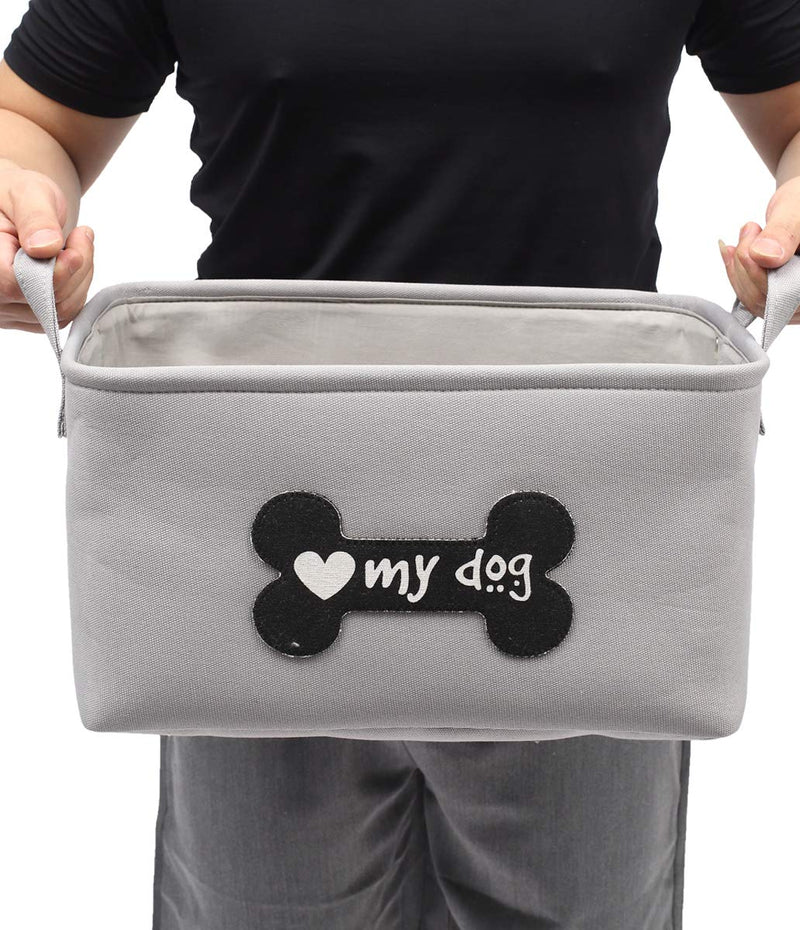 Canvas durable dog storage bin, dog toy basket, storage bins for dog toys - Perfect for organizing pet toys, blankets, leashes, bones and treats - GrayMydog Gray My Dog - PawsPlanet Australia