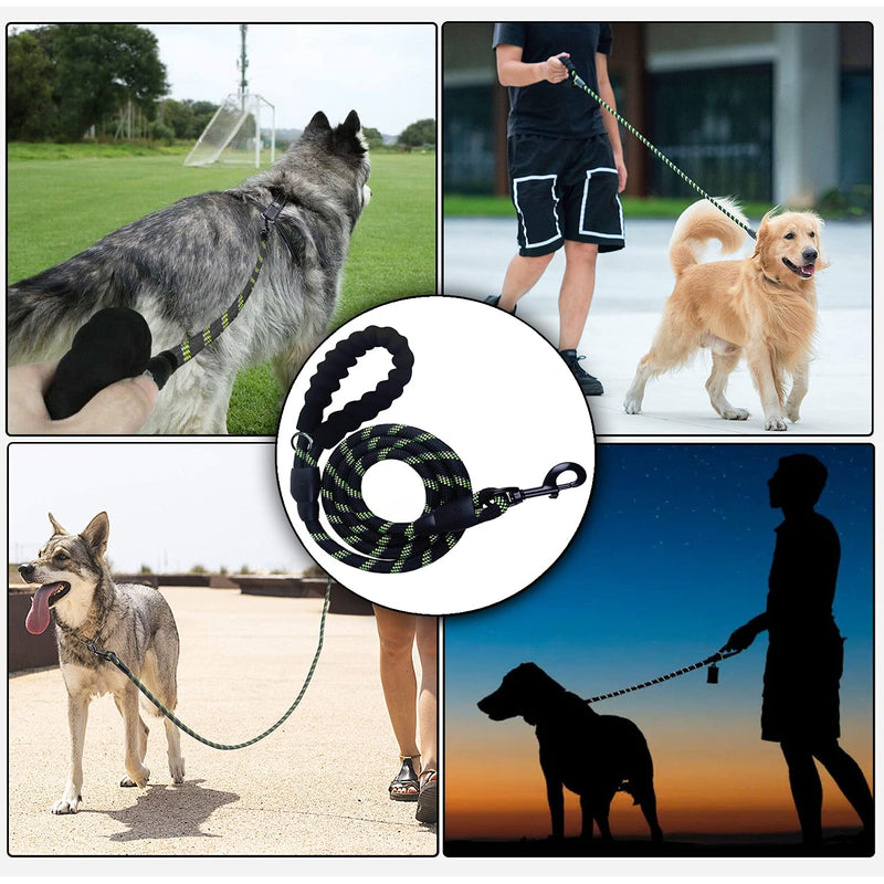 ARTISTRY® Rope Dog Lead for Large Dogs with Soft Padded Handle | 5 FT Dog Leads Strong Rope with Highly Reflective Threads | Anti Theft Dog Training Lead Rope for Medium Dogs (Black/Green) Black/Green - PawsPlanet Australia