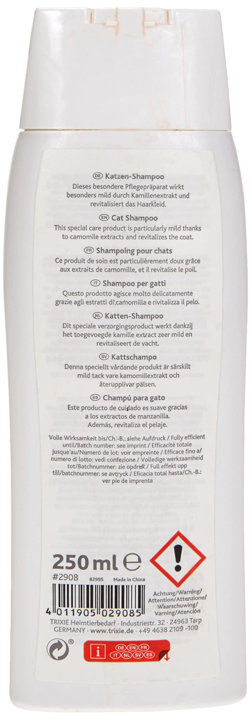 TRIXIE cat shampoo | Double pack | 2 x 250ml | Particularly mild care for cats of all breeds With chamomile extract to support the skin | Revitalizing shampoo - PawsPlanet Australia