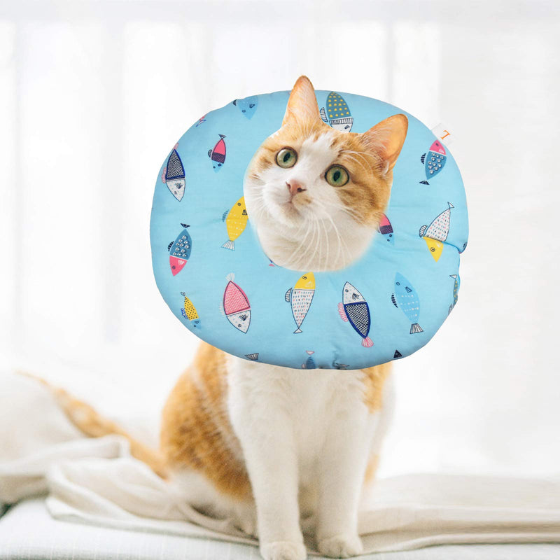 Cat Recovery Collar Cone Protective Cat Anti Licking Collar Cute Fishes Pattern Soft Edge Cotton Pet Cone Collar Adjustable Fastener Anti-bite Collar After Surgery Comfy Lightweight for Cat Dog, 1-2kg Light Blue XS (Pack of 1) - PawsPlanet Australia