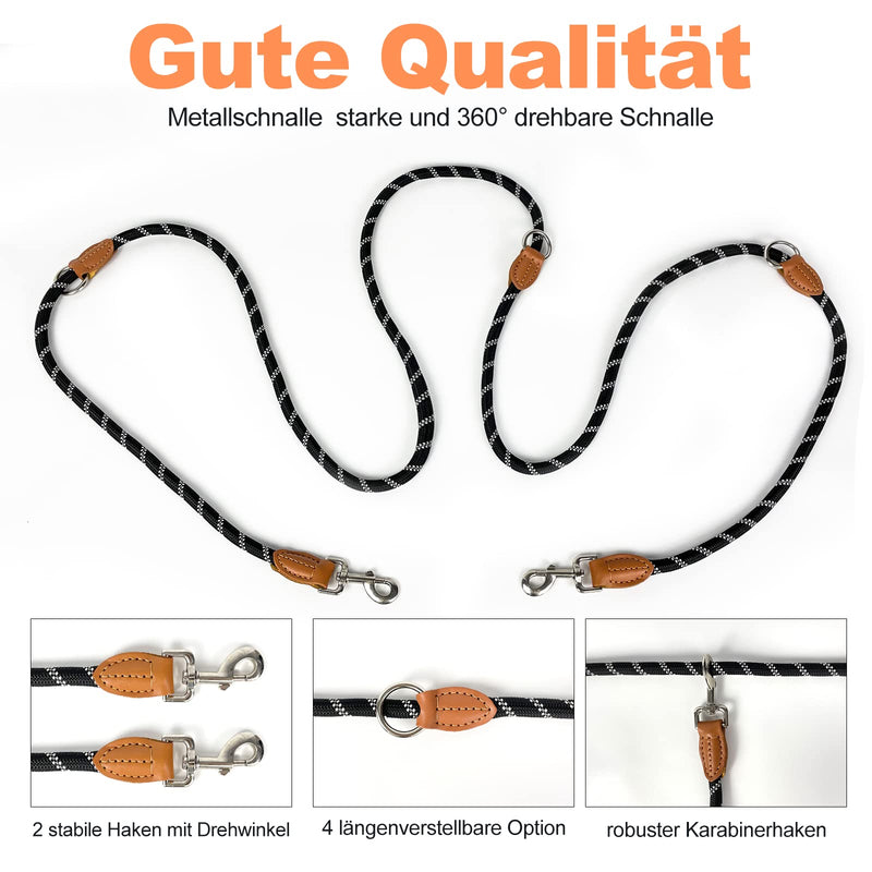 Trhillsbrad dog leash 3 m x 14 mm, adjustable dog leash, large medium dog, multifunctional leash, double leash, shoulder leash, robust, black 1.4 cm 2 - PawsPlanet Australia