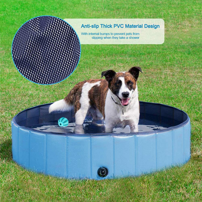Dog Pool Dog Paddling Pool,Foldable Swimming Pool for Pets & Kids PVC Non-Slip Bath Tub Plastic Paddling Pool,Gift with Dog Toy Ball (M-120*30cm) Blue M-120cm*30cm - PawsPlanet Australia
