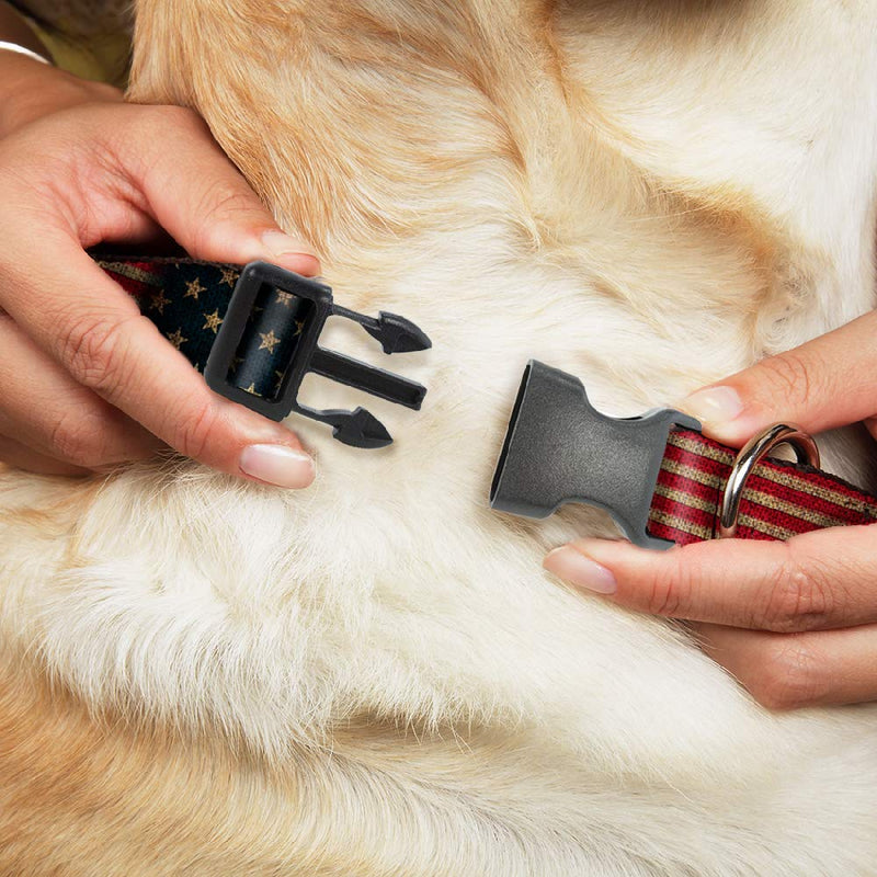 [Australia] - Buckle-Down Plastic Clip Collar - Vintage US Flag Stretch - 1.5" Wide - Fits 18-32" Neck - Large 