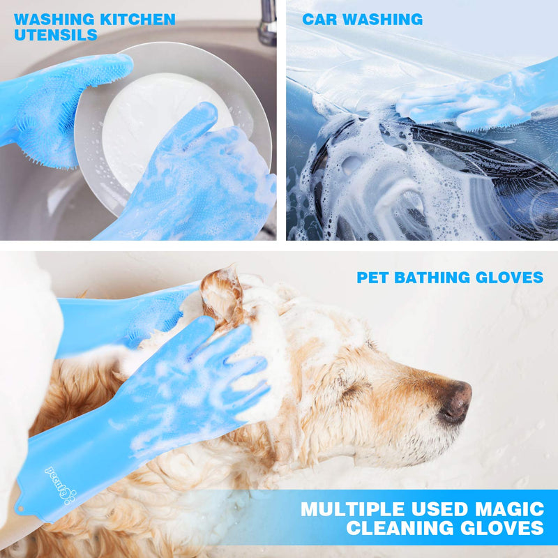 pecute Pet Grooming Gloves, Dog Wash Mitt Bathing Gloves with High Density Bristles, Silicone Hair Removal Gloves with Enhanced Five Finger Design, Bathing and Massaging for Dogs and Cats - PawsPlanet Australia