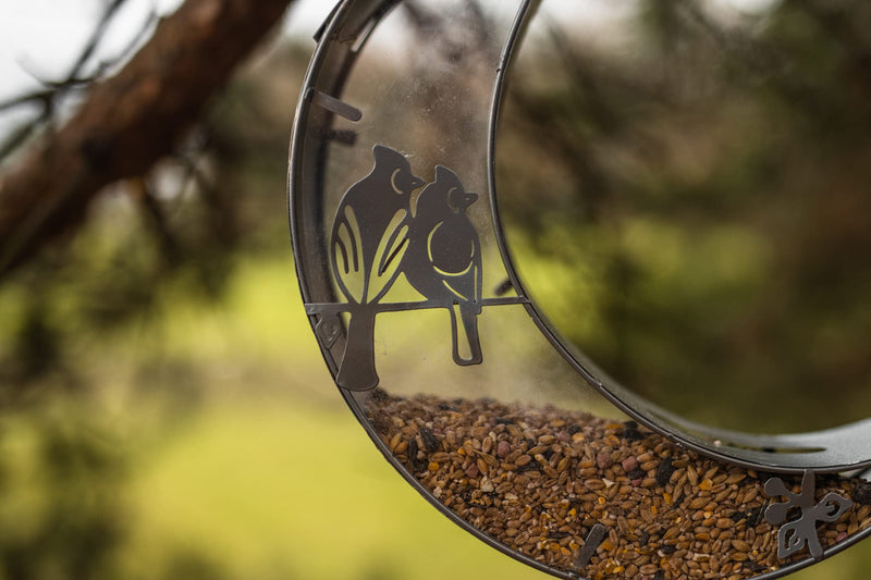 Garden Mile Silver Half Moon Hanging Bird Seed Nut Feeders Mounted Outdoor Garden Feeding Station Wild Birds Food Treat Feeder Weatherproof Metal Novelty Feeder - PawsPlanet Australia