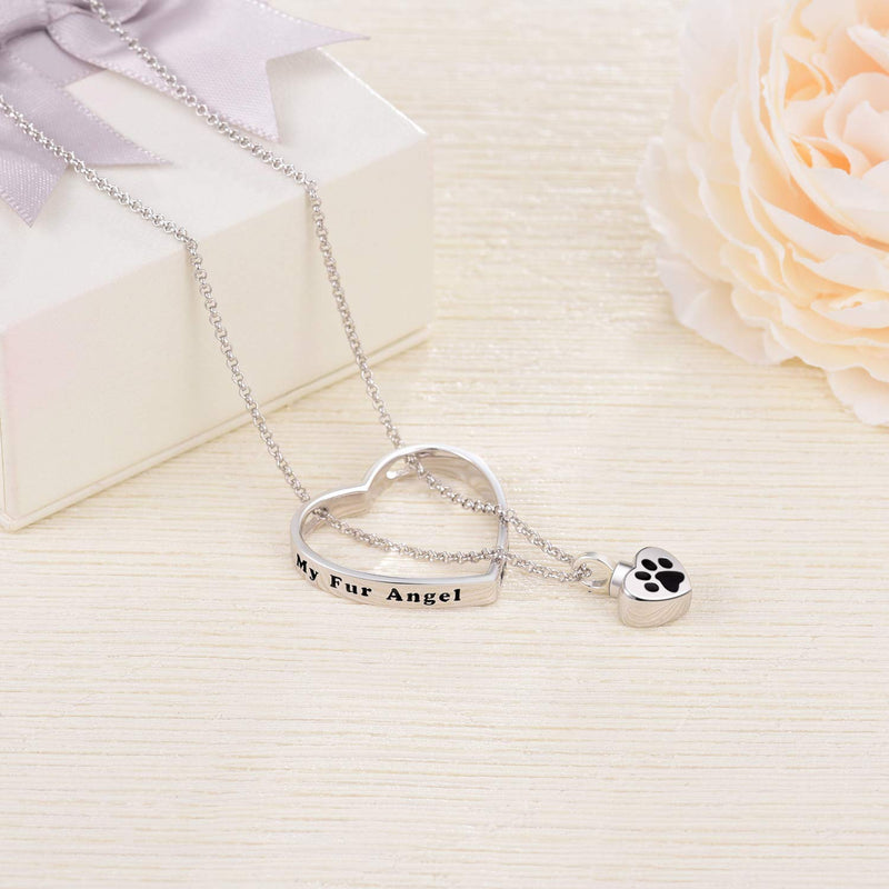 [Australia] - JXJL Heart Cremation Urn Necklace for Pet/Dog/Cat Ashes Keepsake Memorial Jewelry Paw Print Urn Pendant Necklace 