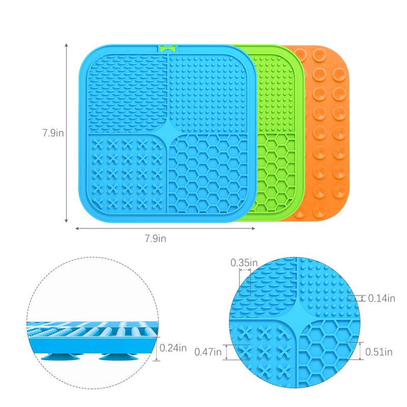 MateeyLife 3PCS Large Licking Mat for Dogs and Cats, Lick Mats with Suction Cups for Dog Anxiety Relief, Cat Lick Pad, Dog Enrichment Toys for Boredom Reducer, Dog Treat Mat for Bathing Grooming. Blue&Green&Orange - PawsPlanet Australia