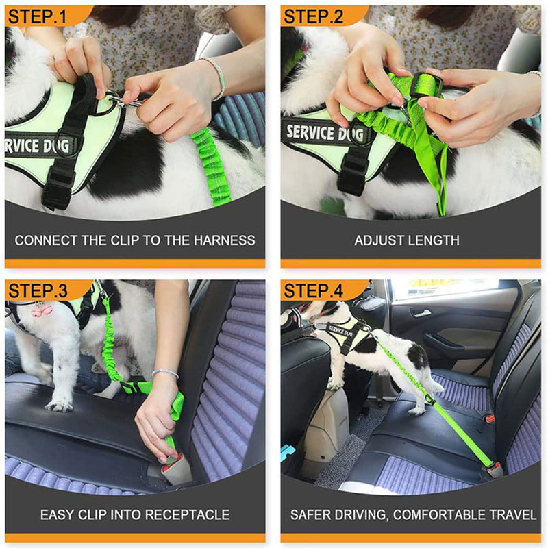 Greyoe Car Seat Belt for Dogs, Dog Seat Belt, 2 Pieces Pet Dog Cat Seat Belt Adjustable Car Harness Shock-Absorbing Elastic Bungee Buffer (Fluorescent Green) - PawsPlanet Australia