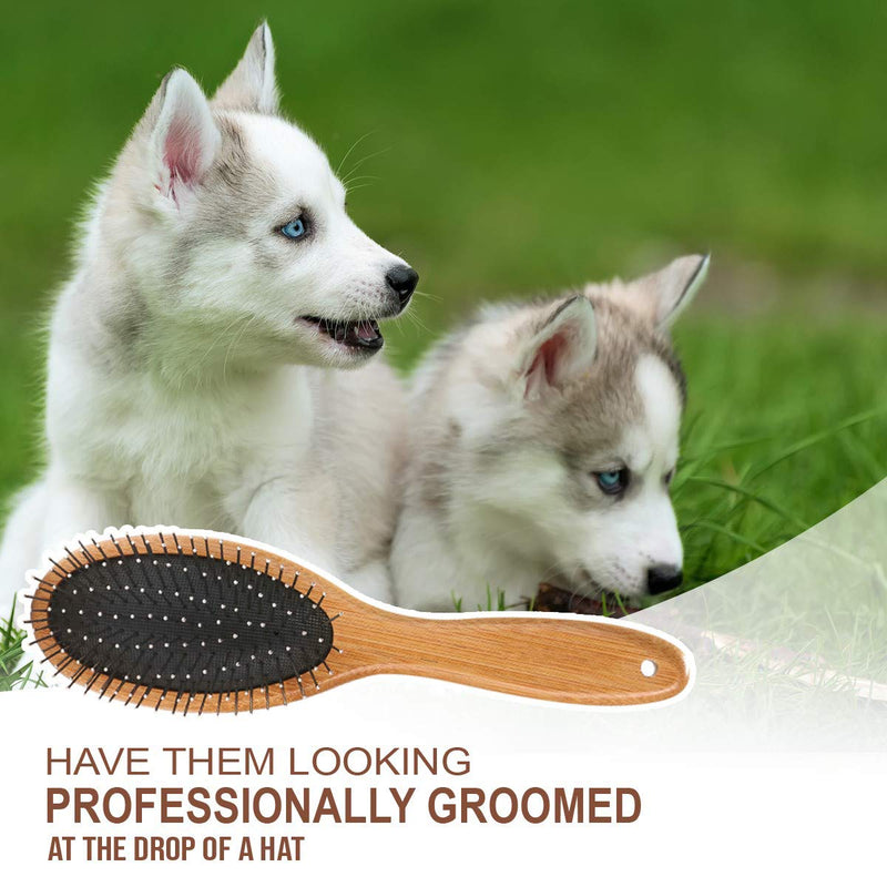 [Australia] - KylePet Dog Brush, Double Sided Pet Slicker Brush with Bamboo Handle for Dogs and Cats Long Hair Pets Grooming Comb for Removing Shedding, Tangles and Dead Undercoat 