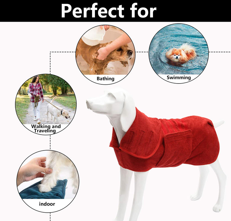 Ctomche Easy Wear Dog Towel,Dog Bathrobe Soft Super Absorbent Dog Drying Towel Robe,Dogs and Cats Water Bath Towel,Pet Bath Towel, Dry Fast Dog, Dog Bathrobe Towel Red-S Small (Length:33-36CM) - PawsPlanet Australia