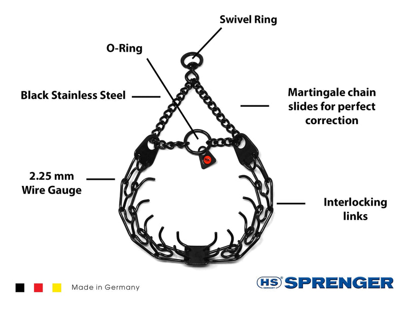 Herm Sprenger Black Stainless Steel Prong Dog Training Collar with Swivel Ultra-Plus Pet Pinch Collar No-Pull Collar for Dogs Anti Pull Training Collar Made in Germany 16in (41cm) x 2.25mm - PawsPlanet Australia