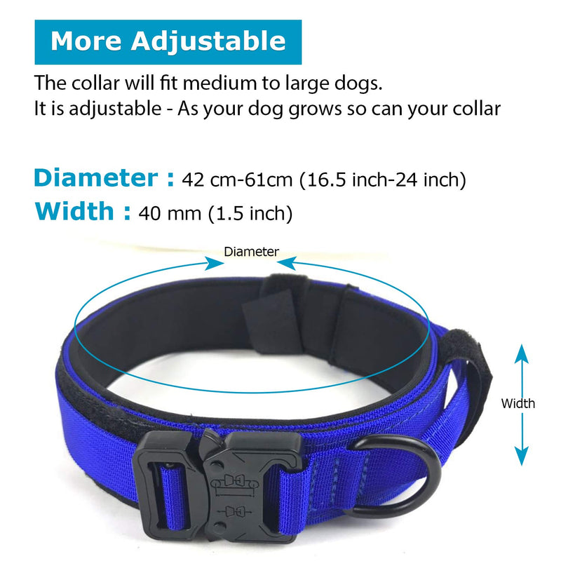 HEAVY DUTY Strong Tactical K9 Dog Collar | METAL CLIP & LOCK | CONTROL HANDLE | Adjustable Breathable Durable Padded | Large Dogs (Blue) blue - PawsPlanet Australia