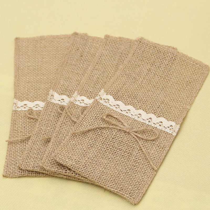 Happyyami 10pcs Burlap Lace Utensil Holders Silverware Holders Cutlery Pouch for Rustic Wedding Christmas Party Decorations Favor - PawsPlanet Australia