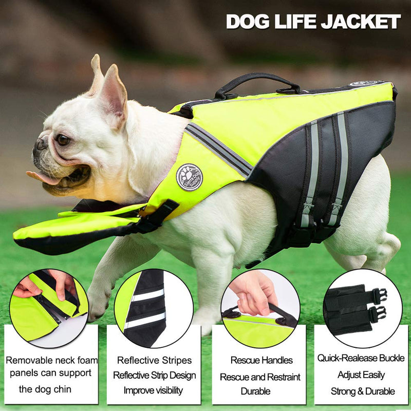 French Bulldog Life Jacket, Pet Life Vest, Dog Lifesaver Preserver with Handle & Reflective, for Swim, Pool, Beach, Boating Green - PawsPlanet Australia