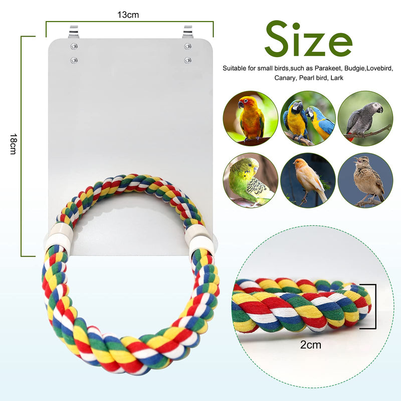 HYLYUN 7 Inch Bird Mirror with Rope Perch Cockatiel Mirror for Cage Bird Toys Swing Parrot Cage Toys for Parakeet Cockatoo Cockatiel Conure Lovebirds Finch Canaries - PawsPlanet Australia