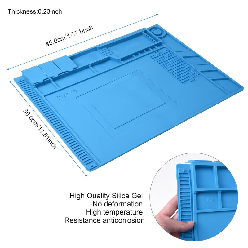 Preciva Silicone Mat 500℃ Heat-Resistant Magnetic Work Mat Work Pad Repair Mat Soldering Mat Antistatic for Soldering Guns, Hot Guns - 45x 30cm Blue - PawsPlanet Australia
