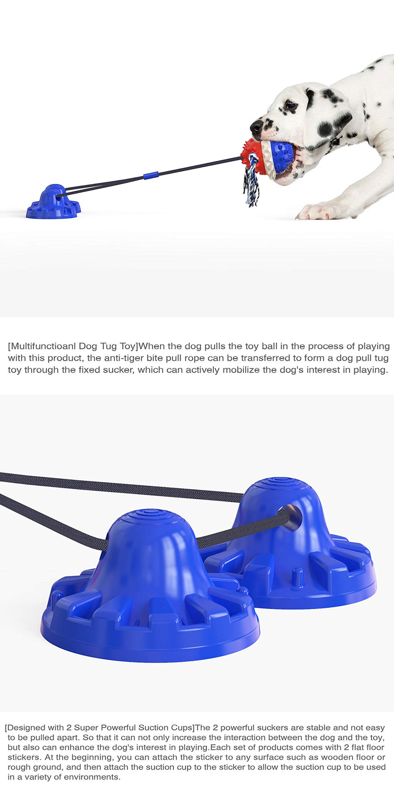 USWT Upgraded Dog Tug Suction Cup Dog Toys Dogs Supplies Puppy Toy Pet Food Dispensing Molar Ball Interactive Pull Rope Chew Toothbrush Durable Bite-Resistant New Material Blue-C - PawsPlanet Australia
