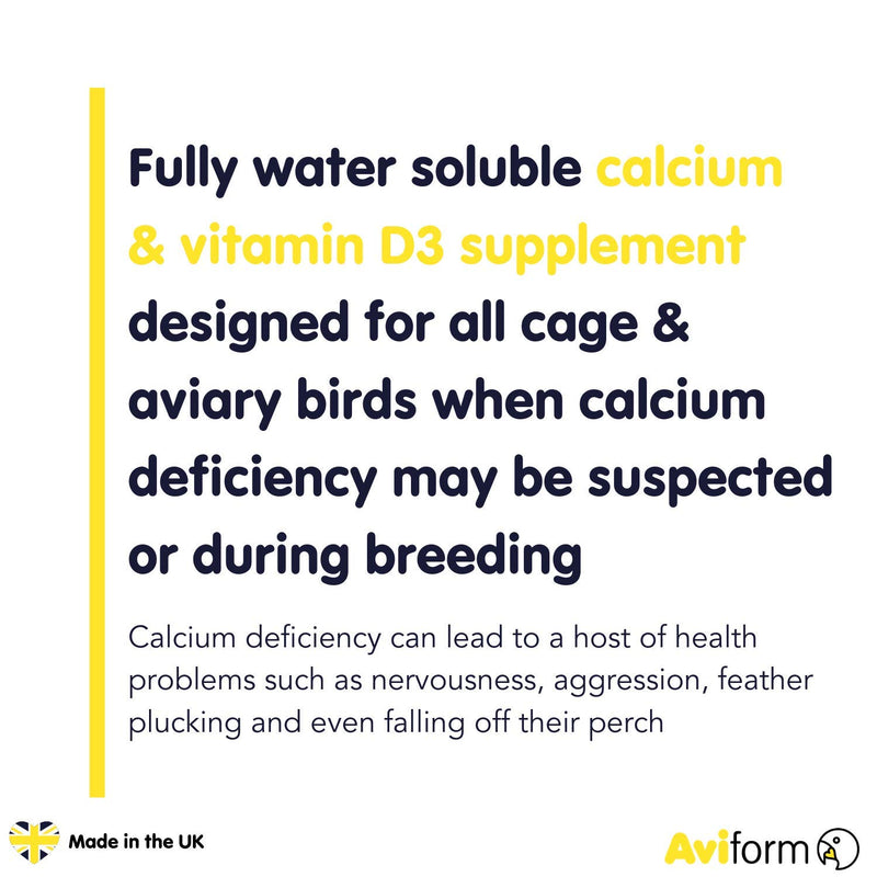 Aviform Calciform HiD3 Liquid Calcium for Birds 250ml - Fully Water Soluble High Strength Calcium Supplement with Vitamin D3 - Specifically Formulated for Avian Use 250 ml (Pack of 1) - PawsPlanet Australia