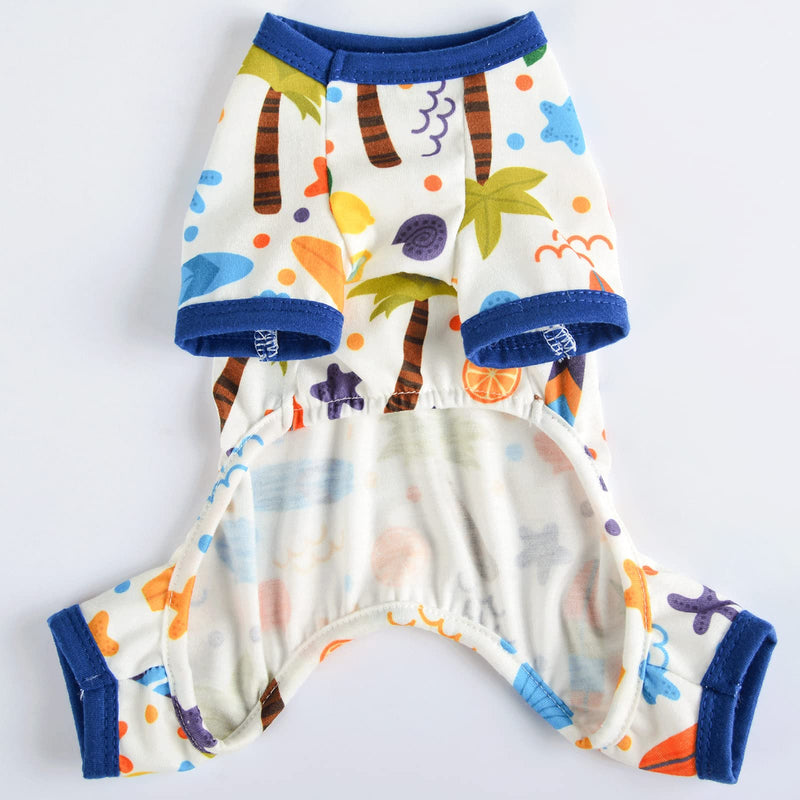 Dog Pajamas Dog Clothes for Small Boys Girls Dog Onesies Puppy Jumpsuit Soft Dog Pjs for Summer Spring,Hawaiian Coconut Tree Pattern,Blue - PawsPlanet Australia