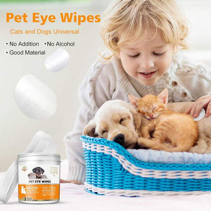 HAPIPET 150 PCS Dog Eye Wipes,Eye Tear Stain Remover Wipes for Cats & Dogs,Eye Crust Treatment for White Fur,Unscented Gentle Pet Tear Wipe orange - PawsPlanet Australia