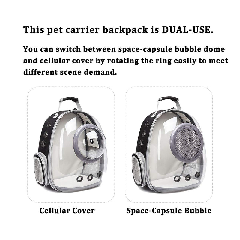 Clear Bubble Cat Carrier Backpack, Space Capsule Pet Carrier Backpack for Large Cats and Small Dogs, Cat Carrying Backpack for Travel and Hiking Black 2nd Generation - PawsPlanet Australia