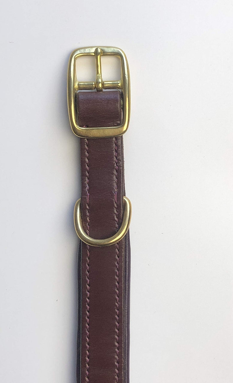 KLASSY K9 ITALIAN BRIDLE LEATHER PADDED DOG COLLAR IN AUSTRALIAN NUT (MAHOGANY BROWN) WITH PLUM LEATHER PADDING LARGE 19"-23" 48CM-58CM WITH BRASS ACCESSORIES - PawsPlanet Australia