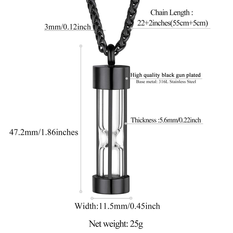 FindChic Waterproof Cremation Jewelry for Human Ashes Dog Cat Pet Memorial Necklace with Filling Kit Stainless Steel Vial Urn Necklace 01.hourglass-black 01. No Customise - PawsPlanet Australia