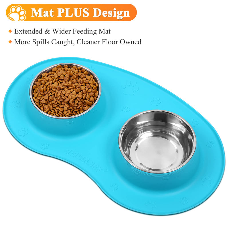 VIVAGLORY Dog Bowls for Small Dogs Stainless Steel Cat Puppy Water and Food Bowls with Wider Non-Skid Non-Spill Silicone Mat, 200ml Each, Turquoise S (Pack of 1) - PawsPlanet Australia