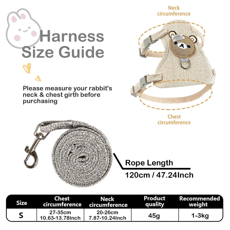 Pack of 2 Rabbit Leash, Gray & Beige Rabbit Harness, Elastic Adjustable Rabbit Leash, Rabbit Harness with Leash for 1-3 Pounds Small Animals, Rabbit Accessories - PawsPlanet Australia
