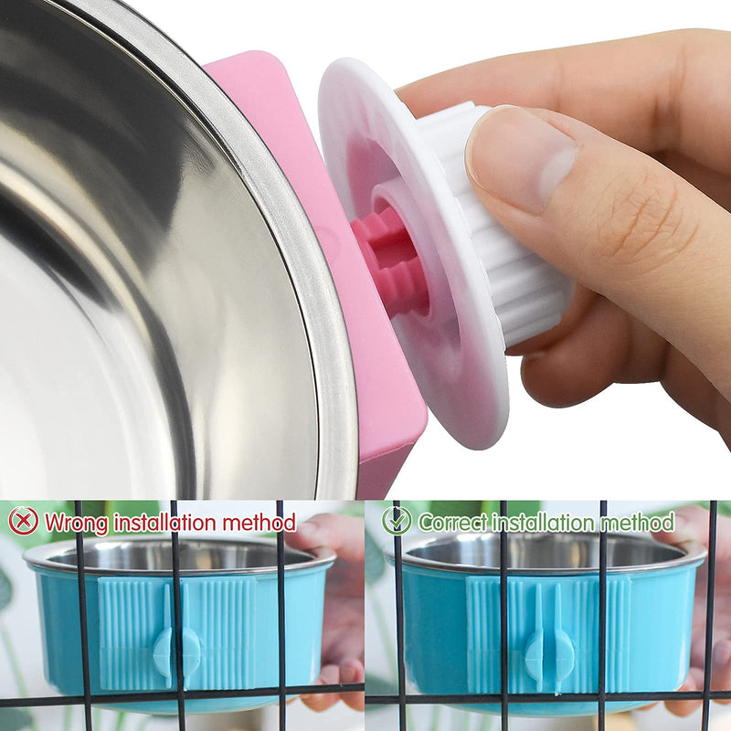 2 Pcs Pet Crate Water Bowl 2 IN 1 Pet Hanging Bowl Removable Stainless Steel Dog Bowls, Large Capacity Cat Feeding Bowls with Bolt Holder for Cats and Dogs and Other Small Animals - Blue, Pink - PawsPlanet Australia
