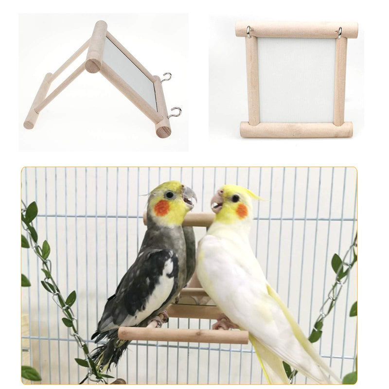 Bird Mirror, Bird Parrot Toys, Bird Swing Hanging Toy, Parrot Hanging Swing with Mirror, Bird Mirror with Wooden Frame for Parakeets Conures Cockatiels Macaw Cage, Natural Wooden Mirror Bird Toy - PawsPlanet Australia