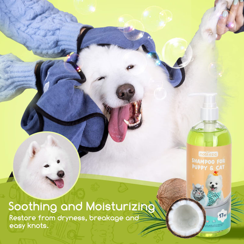 Dog Shampoo, Nobleza Tearless pH Balance Soothing Cat Shampoo for Sensitive Skin, Deodorizing Moisturizing Cleansing Coconut Puppy Shampoo for Puppies, Kittens and Smelly Dogs, 17 oz - PawsPlanet Australia