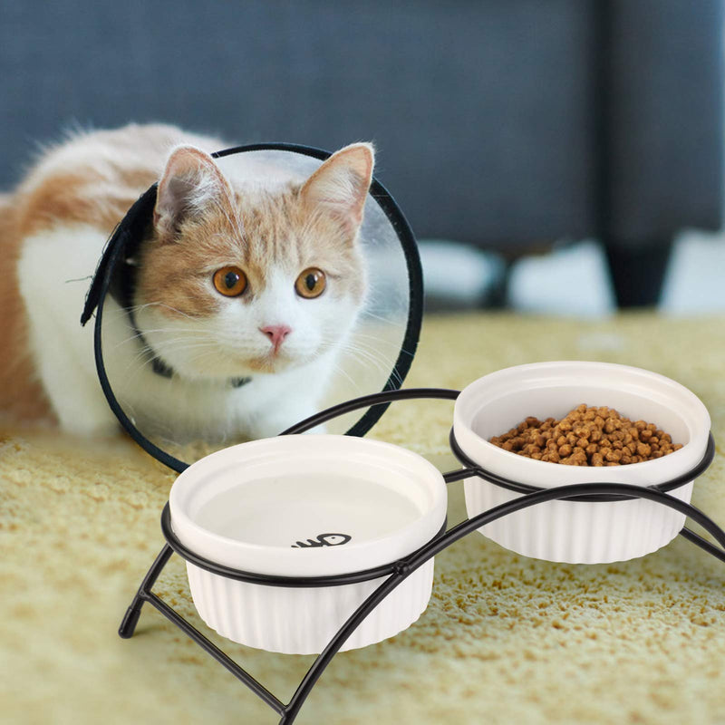 Dorakitten 2PCS Cat Bowl with Raised Stand-Detachable Ceramic Pet Bowl- Cute Fish Bone Creative Cat Water Bowl with Iron Stand-Non-Slip Ceramic Double Cat Food Bowls - PawsPlanet Australia