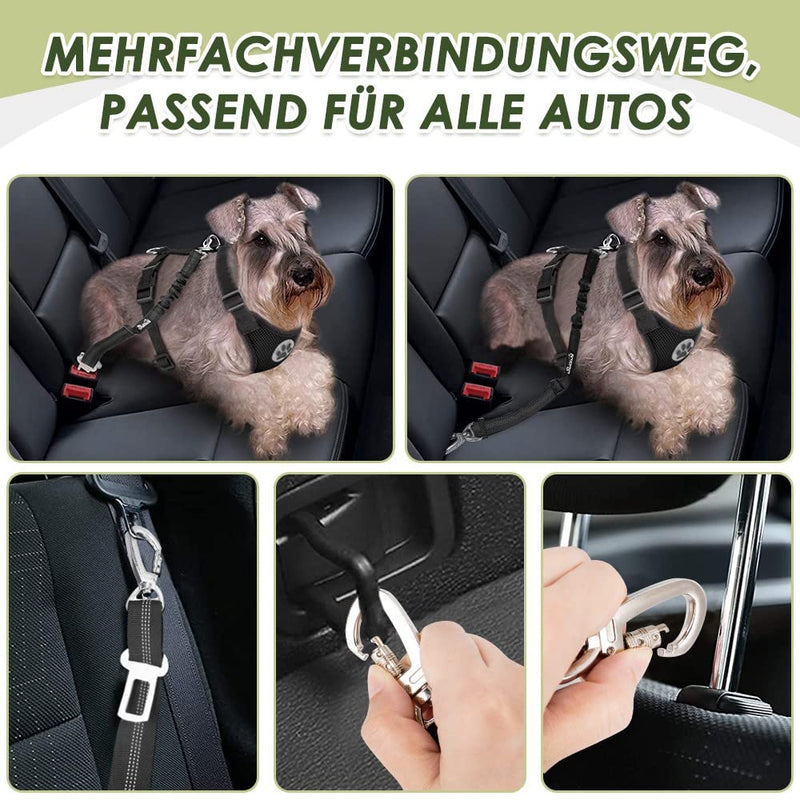 SlowTon Dog Harness with Seat Belt for Car, Breathable Harness Dog, Seat Belt with 2 Carabiner Hooks for Attaching to Seat Belt Buckle or Trunk (Black, M) Black - PawsPlanet Australia