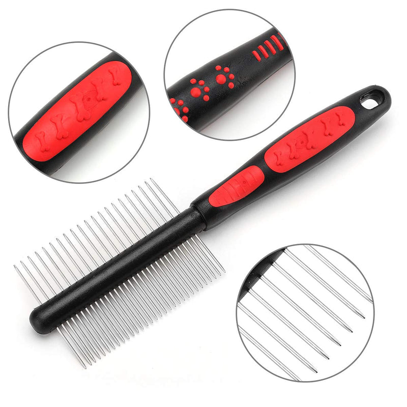 [Australia] - Dwpetzo Dog Cat Grooming Comb for Removes Tangles Knots Matted Hair,Double Sided Stainless Steel Round Teeth Pet Combs for Grooming Small Large Dogs Cats 