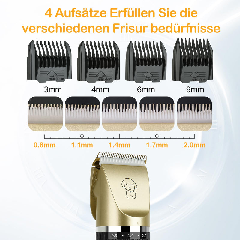 Dog clippers, quiet dog clippers, professional IPX7 animal hair clippers, hair clippers, dog razors, dog clippers for long hair, cats, thick/matted animal hair, gold - PawsPlanet Australia