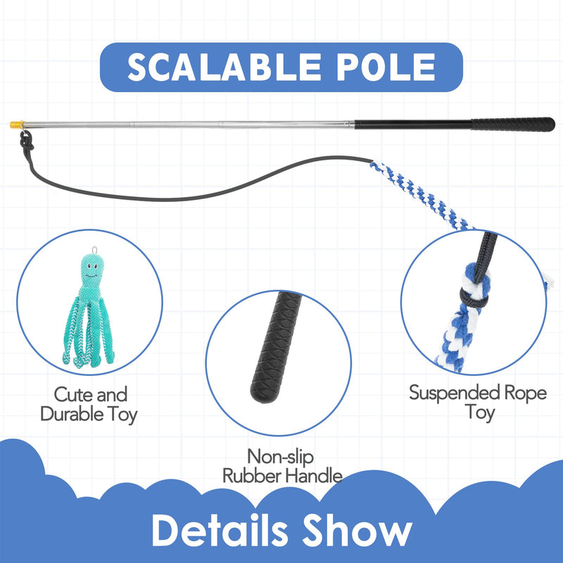 EXPAWLORER Extendable Dog Flirt Pole for Training & Chasing - Interactive Retractable Puppy Teaser Wand with 1 Plush Squeaky Octopus Dog Toy and 2 Dog Rope Toys Green - PawsPlanet Australia