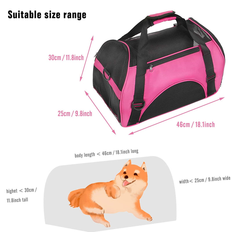 DAWOO Cat Carrier Airline-Approved Travel Pet Carrier,Dog Carrier,Suitable for Small and Medium-Sized Cats and Dogs (46 * 25 * 30cm,Rose Red) 46*25*30cm,Rose Red - PawsPlanet Australia