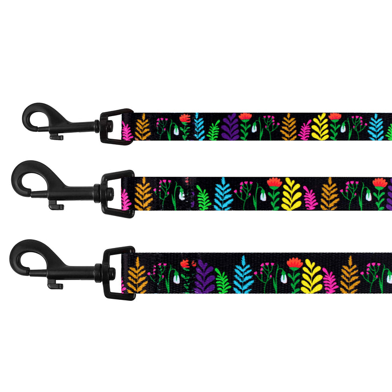 [Australia] - CollarDirect Floral Dog Leash Nylon Pattern Flower Print Adjustable Pet Leashes for Dogs Small Medium Large Puppy Black 