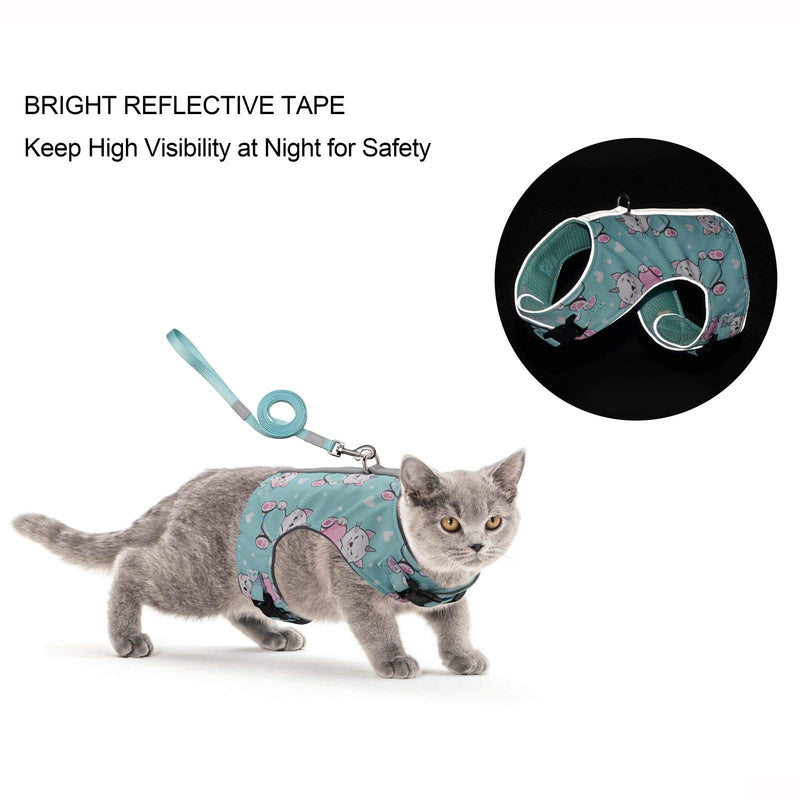 Anbeer Cat Harness and 5FT Leash, Adjustable Pet Vest with Reflective Strap for Small Cats and Puppy (M, Cyan) M (Neck 24-26cm, Chest 36-42cm) - PawsPlanet Australia