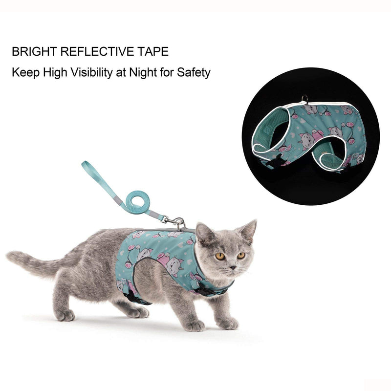 Anbeer Cat Harness and 5FT Leash, Adjustable Pet Vest with Reflective Strap for Small Cats and Puppy (S, Cyan) S (Neck 21-23cm, Chest 31-35cm) - PawsPlanet Australia