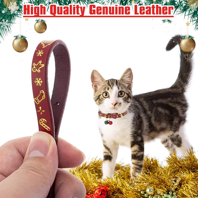 KOOLTAIL Leather Christmas Cat Collar with Bells, 2 Packs Soft Comfortable Pet Collars Accessories for Kittens Cats Puppies, Xmas for Pets - PawsPlanet Australia